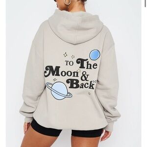 White Fox Light Brown Oversized Hoodie To the Moon & Back